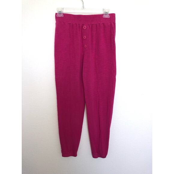 Monrow Mid-Rise Faux Button Fly Front Pleated Pink Joggers - S - Picture 1 of 8